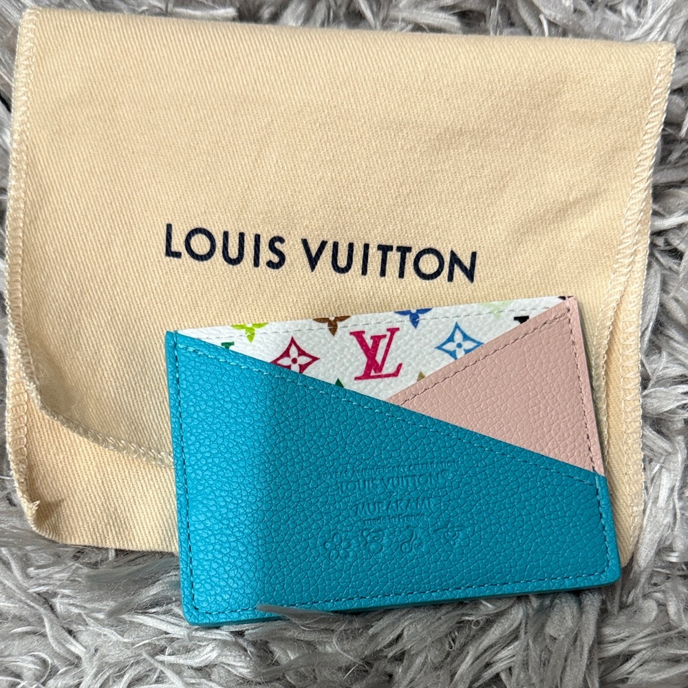 Louis Vuitton Multicolor Murakami Monogram Card Holder in Turquoise & Pink